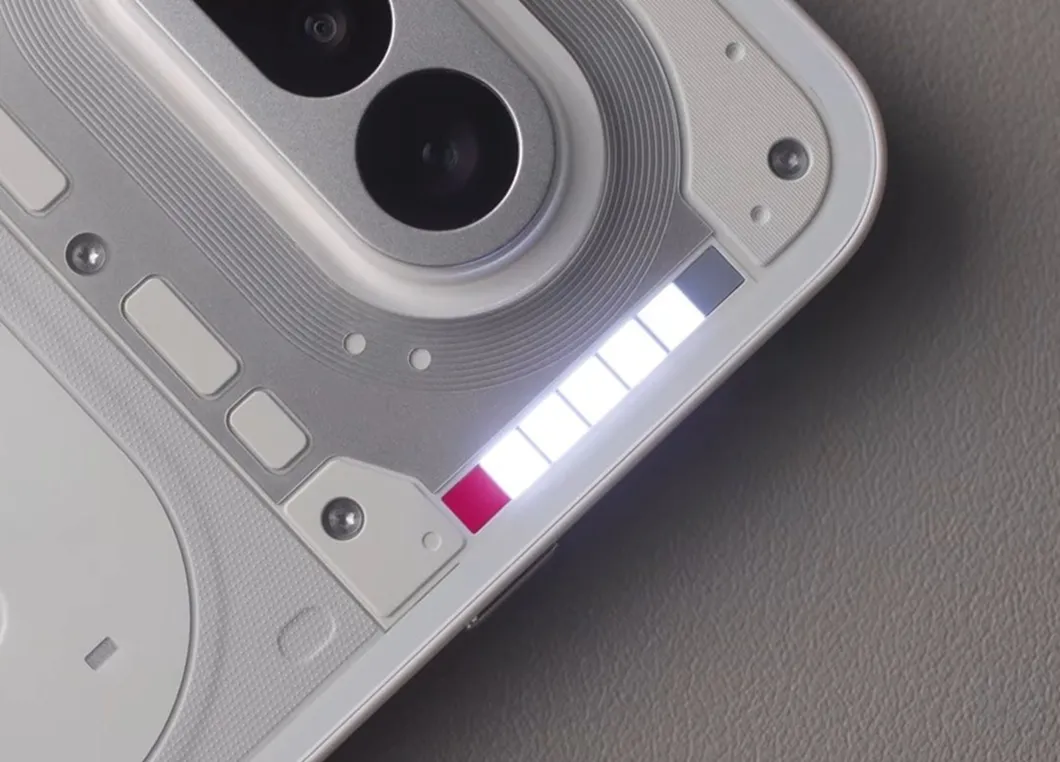 Nothing Phone 4a Pro Glyph Bar with mini-LED notification strip on the transparent back design.