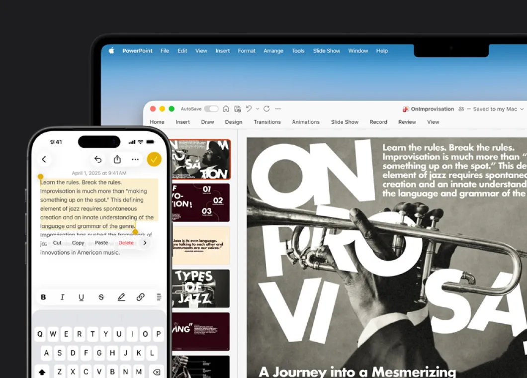Apple Intelligence writing and reading tools running on an iPhone